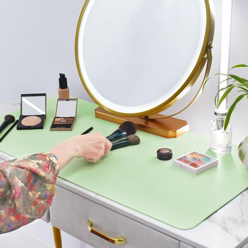 Makeup Mat for Vanity Top Protector,Dresser Protector Top Vanity Essentials,Craft Mats to Protect Table,Nail Art Table Mat,Vanity Desk Cover Pads, Dresser Cover Top Mats,31.5x15.7in (Bean Green&Blue)