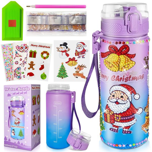 Bailiyake Decorate Your Own Water Bottle Kits for Christmas Gifts Girls,DIY Christmas Diamond Art Painting Crafts Kits,Christmas Stocking Stuffers Gifts for Girls,White Elephant Gifts (Purple)