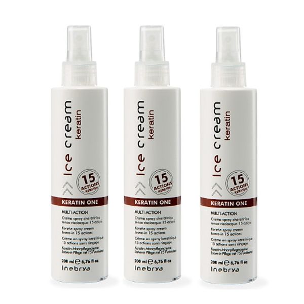 3 PACK Inebrya Ice Cream Keratin One Multi-Action 200ml / 6.76oz