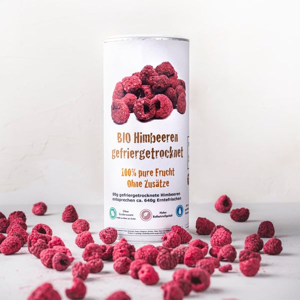 BIO Himbeeren gefriergetrocknet I Ganze Bruch I Wiederverschließbare Frischedose I Beeren Obst I 100g Inhalt