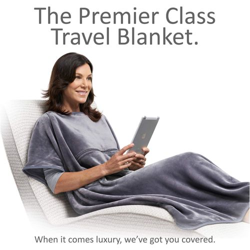 TRAVELREST 4-in-1 Travel Blanket - Pillow Blanket for Airplanes, Compact Travel Blanket, Built in Carry Case, Ultra Plush and Soft for Long Travels, Wearable Blanket, Zippered Pocket - Grey, Regular