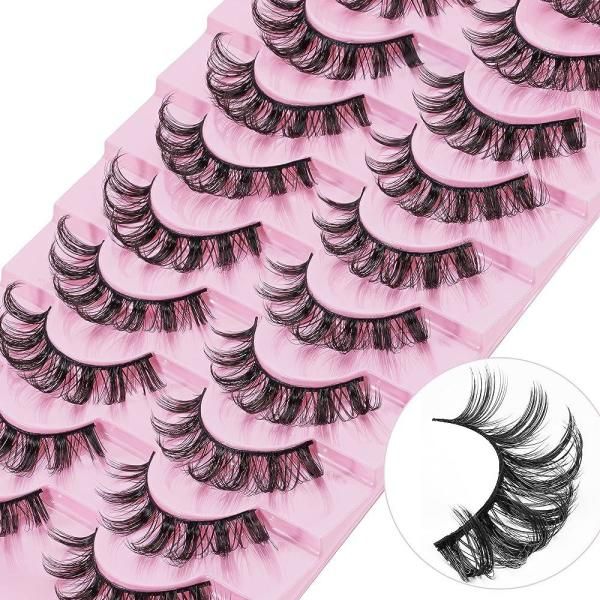 False Eyelashes 10 Pairs D Curl Strip 10MM Fluffy Natural Look Extension Reusable Lightweight 3D Effect Hot Item It Item