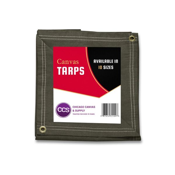 Heavy Duty Waterproof Canvas Tarp By CCS CHICAGO CANVAS & SUPPLY – Extra Durable Multipurpose Camping Tarp Cover With Rustproof Grommets For Industrial & Commercial Use, Olive Drab, 8 by 10 Feet