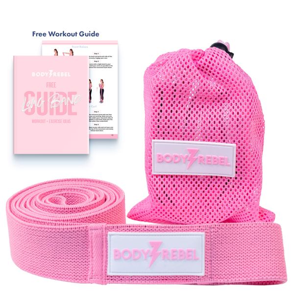 BODY REBEL Long Resistance Band | Pink Medium Resistance Fabric Exercise Band Ideal for Strength Training, Stretching, Home Workouts, & Gym Workout