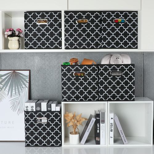 STOREONE Fabric Storage Bins Cubes Baskets Containers-(11X11X11) with Dual Metal Handles for Shelf Closet, Bedroom Drawers Organizers, Foldable Set of 3 (Black Light)