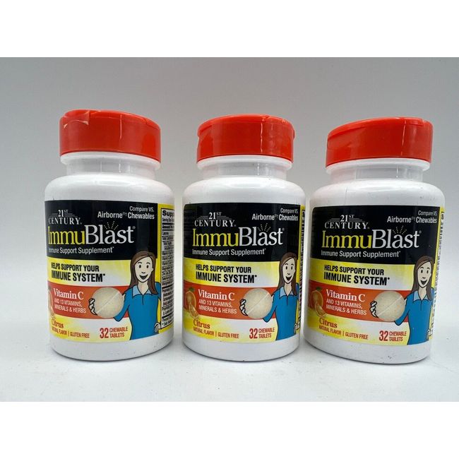 Lot Of 3 21st Century Immublast Chewable Tablets Citrus Immune System Support