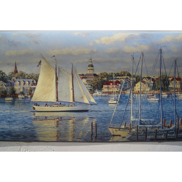 SAIL BOATS SAILING SCHOONER Wallpaper Border 9"