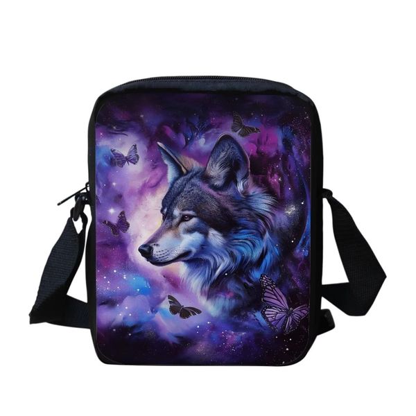 Binienty Galaxy Butterfly Wolf Mini Crossbody Phone Bag for Girls Boys Womens, Purple Durable Shoulder Handbag Messenger Bags