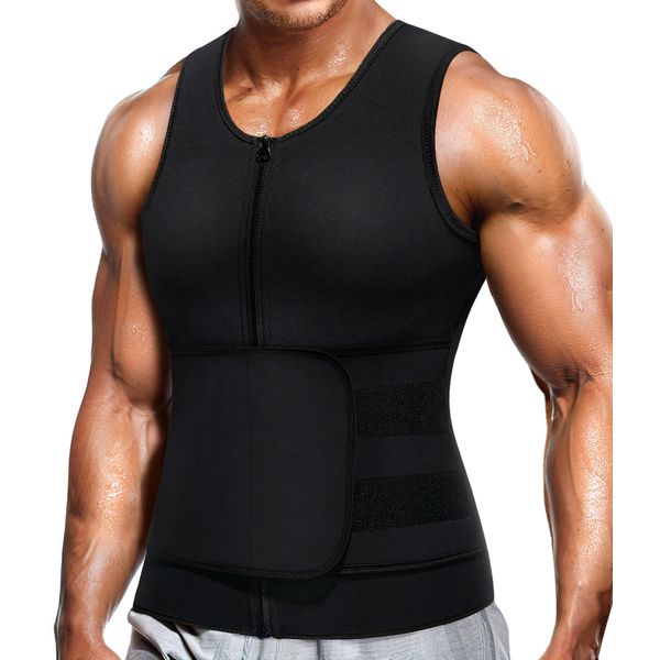 Wonderience Men's Neoprene Sauna Suit Waist Training Vest Zipper Body Shaper with Adjustable Tank Top