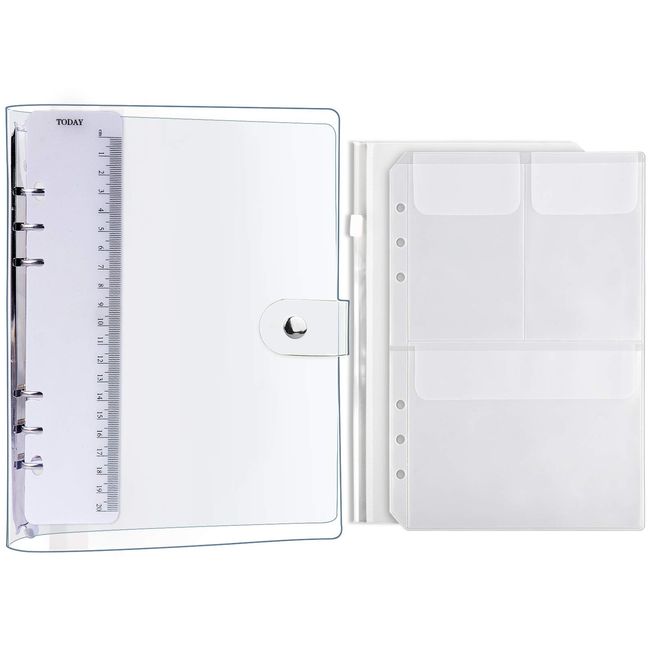 Leobro A5 Size Notebook System Planner, Transparent Binder, PVC Clear Material, Soft, Includes Bodan, 2 Clear Pockets, Includes Ruler and Notebook