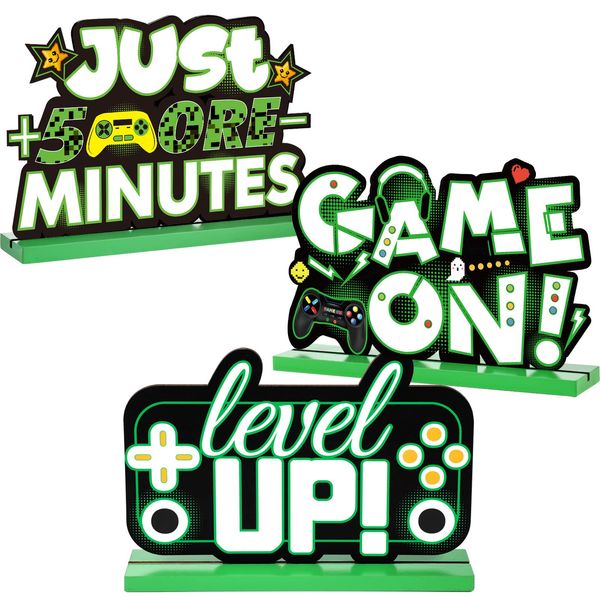 Video Game Party Centerpiece Table Level up Birthday Decorations Gamer Party Centerpieces Game Party Decorations Game On Pixelated Table Sign for Boys Kids Birthday Party (Green)