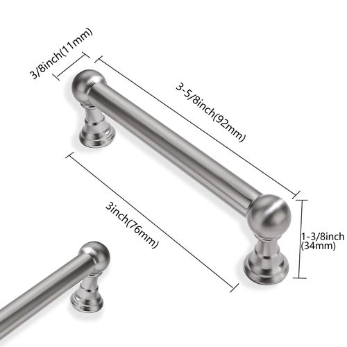 ZAUYX 2 Pack 3 Inch Hole Center Brushed Satin Nickel Cabinet pulls Solid Heavy Duty Drawer Handles Dresser Handles Cabinet Handles Bathroom Cabinet Handles