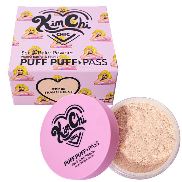 Kimchi Chic Beauty Puff Puff Pass Set and Bake Powder, Loose Face Powder with Extra Fluffy Setting Powder Puff, Soft Natural Face Makeup for Uneven Skin Tone, 03 Translucent