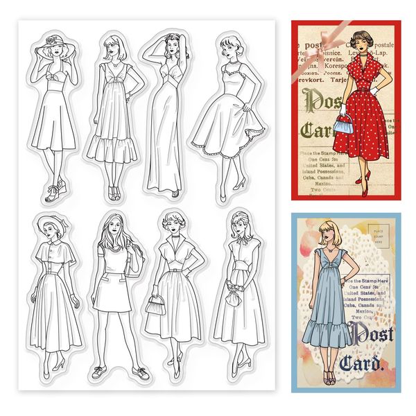 GLOBLELAND Fashion Female Model Clear Stamps for DIY Scrapbooking Decor Retro Fashion Models Beauty Women French Dresses Transparente Silikonstempel zur Herstellung von Karten Fotoalbum-Dekoration