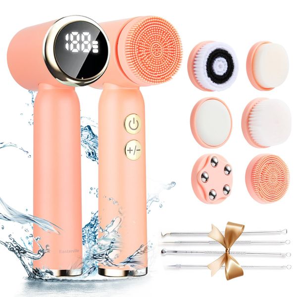 Facial Cleansing Brush, Electric Face Spin Cleanser Brushes with 6 Brush Heads for Deep Cleansing Waterproof Facial Brush, Silicone Face Scrubber-Gentle Exfoliating, Removing Blackhead,Massaging