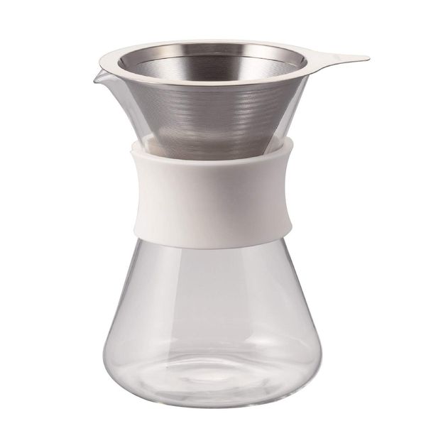 HARIO S-GCM-40-W Glass Coffee Maker, Practical 13.5 fl oz (400 ml), White Dripper Decanter Set, Includes Band, Made in Japan