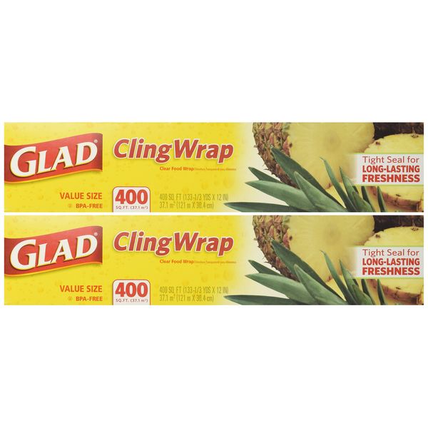 Glad Cling Plastic Wrap, 400 Square Foot Roll, 400 Sq Ft (Pack of 2)