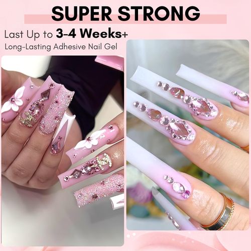 Makartt Nail Rhinestone Glue Gel Kit, 15g Super Adhesive Nail Gel with Nail Crystal Rhinestone, Nail Glue Gel for Rhinestones Crystal Stones Jewels