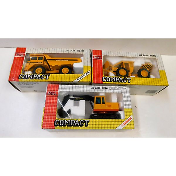 SET OF 3 JOAL COMPACT METAL DIE CAST, VOLVO BM 540, SNOW PLOW, EXCAVATOR, FACTOR