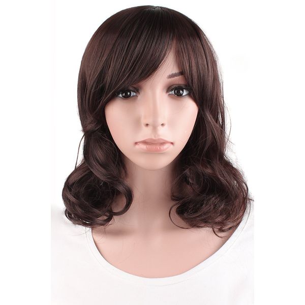 MapofBeauty Fashion Medium Curly Wig (Brown)