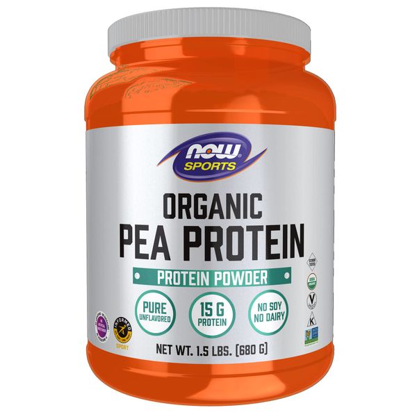 NOW Sports Nutrition, Certified Organic Pea Protein 15 Grams, Unflavored Powder, 1.5-Pound