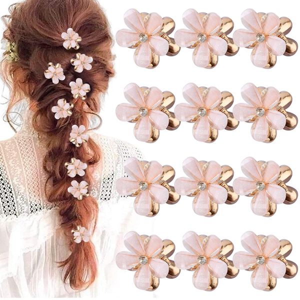 OTAIVE 12 Stück Mini-Perlen-Haarspangen Mini-Blumenklauen-Clips Metallclips Pearl Kleiner Haarspangen Mini Blumen Haarspange Blumen Perlen Haarklammer Clips für Damen Mädchen(Weiß)