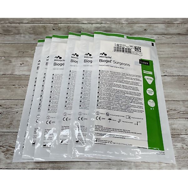 *6 Pair* Molnlycke Biogel Surgeons LATEX Surgical Gloves Size: 8 Check Dates