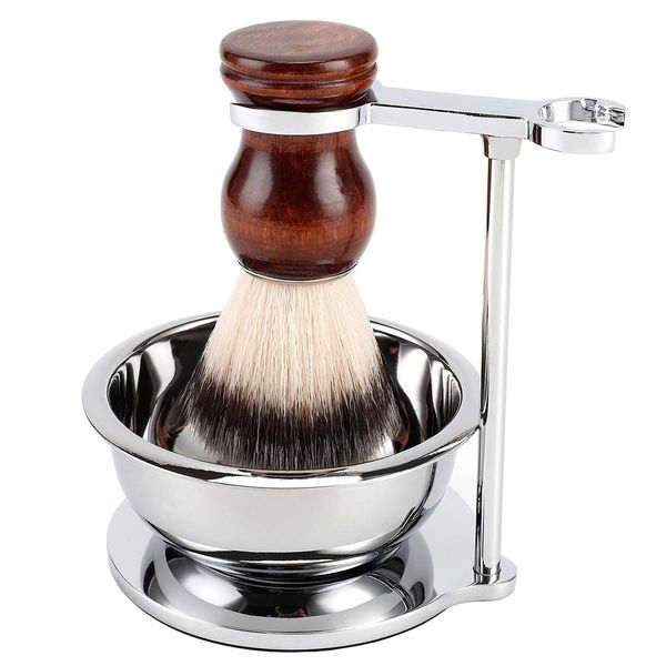 PerPro Deluxe Stainless Shave Razor Stand + Shaving Soap Bowl with Shaving Brush,Compatible with Gillette Fusion and Mach 3,Double Edge Safety Razor,Cartridge Razor