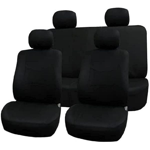 FH Group Car Seat Covers Full Set Cloth - Universal Fit Automotive Seat Covers, Low Back Front Seat Covers, Solid Back Seat Cover, Washable Car Seat Cover For SUV, Sedan And Van Black