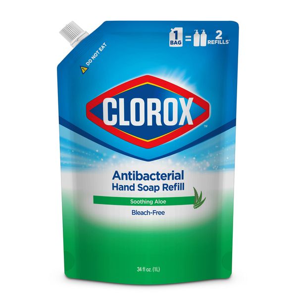 Clorox Antibacterial Liquid Hand Soap Refill, Soothing Aloe Scent | Liquid Hand Washing Soap Refill Washes Away Germs and Bacteria on Skin, 34 Oz Hand Soap