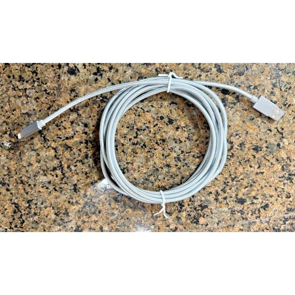 USB-A to 8 Pin iPhone Fast Charging/Data Transfer Charger Cable Silver 10'