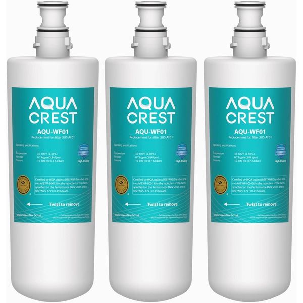 AQUA CREST 3US-AF01 Under Sink Water Filter, NSF 42 Certified Replacement, (3)