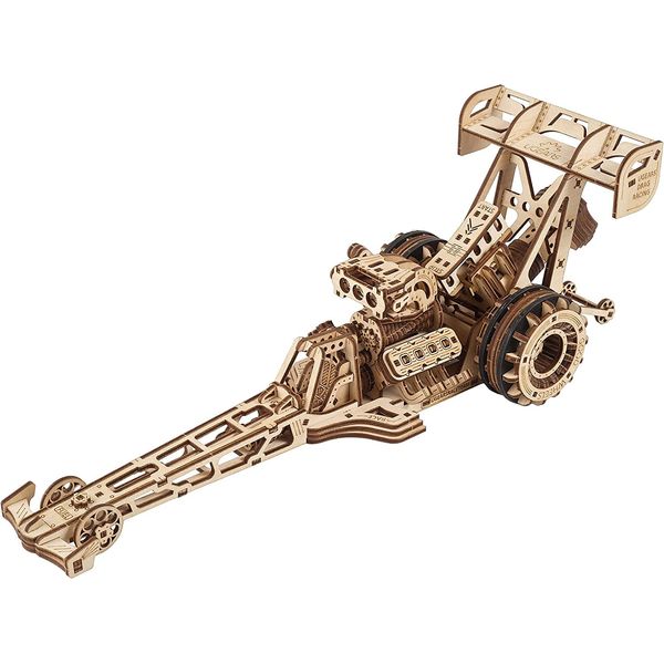 UGEARS Dragster Car Model Kit - Top Fuel Dragster Model Kits 3D Puzzle with Powerful Spring Motor - Drag Racing Model Car Kits 3D Puzzles for Self-Assembly - 3D Wooden Puzzles for Adults and Kids