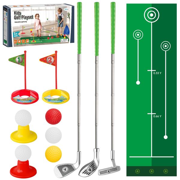 Liberry Kids Golf Clubs for 3-5 Years Old, Retractable Toddler Golf Set with Putting Mat & Storage Bag, Indoor and Outdoor Sports Golf Toys for Boys Girls