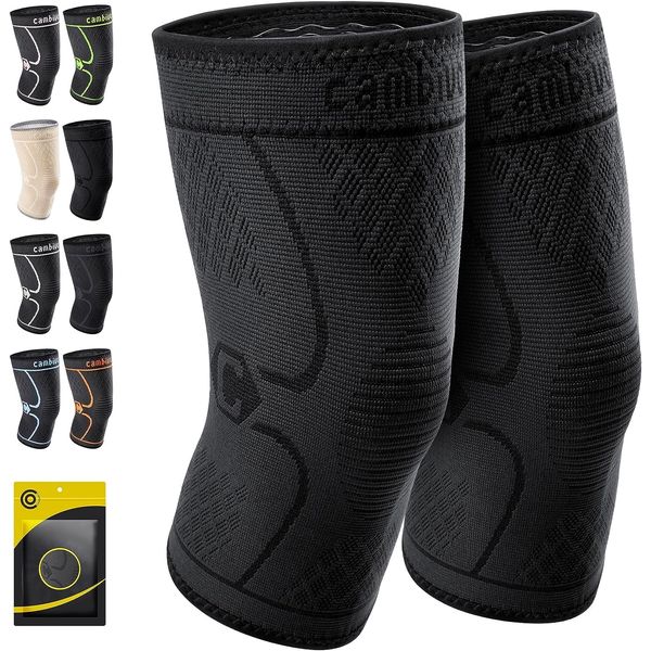 CAMBIVO Knee Support Men/Women 2 Pack, Knee Brace Compression Knee Sleeves for Weight Lifting, Running, ACL, MCL, Arthritis, Joint Pain, Meniscus Tear, Squats, Sports