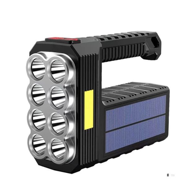 Mega Power 8 LED Solar Handheld Torch - Super Bright Rechargeable Portable Flashlight - Powerful work equipment - Bright light for camping home work use Emergency lamp - indoor or outdoor spotlight