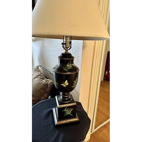 Vintage Butterflies & Fern Hand Painted Table Lamp (Shade not Included)