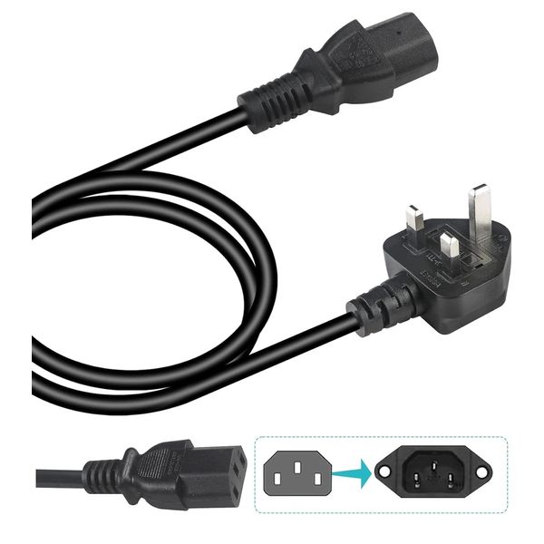 C13 AC Power Cord C2G 88513 1.8 Metre UK Power Cable (3 Pin UK Plug to IEC320C13 to BS 1363) Kettle Lead/Power Cord