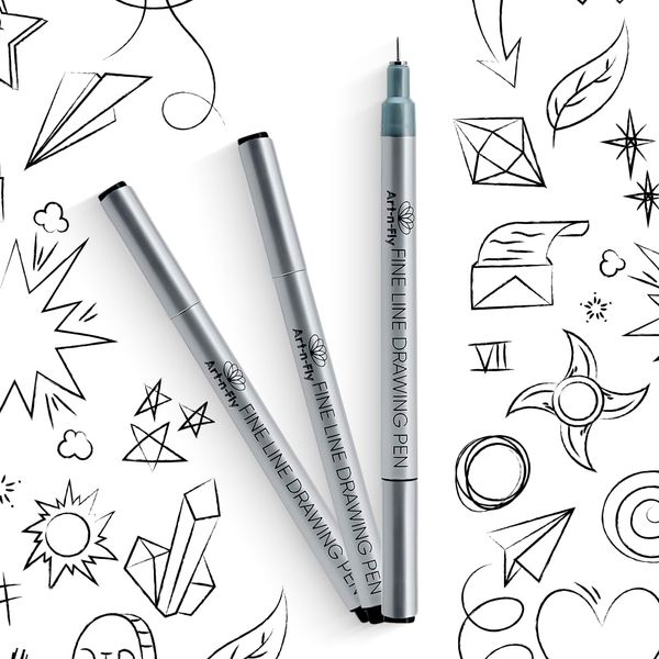 Art-n-Fly Fineliner Schwarz mit Ultrafeiner Spitze 003 (0,15mm) Fineliner Set Schwarz Wasserfest Archivtinte, Skizzierstifte zum Zeichnen, Schwarze Tinte, Pigment Tuschestifte Art Supplies, 3 Stück