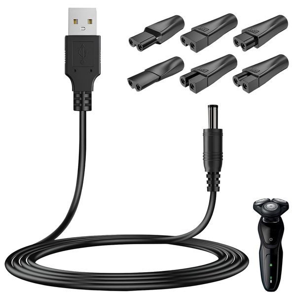 FEXPDL USB Shaver Charger Cable Kit, 6Pcs Electric Charger Shaver Power Adapter Cord Replacement Shaver Charger Cable Kit Shaver Charger Cable Kit Compatible with Braun Beard Trimmer Charger