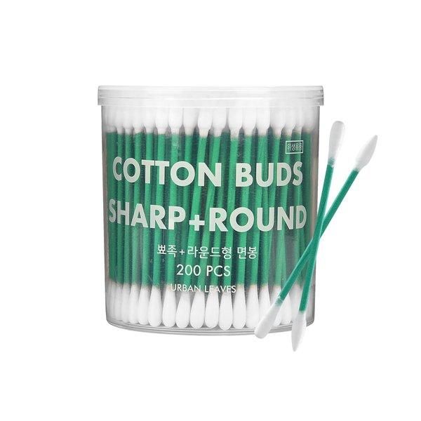 [Urban Leaves] 100% Cotton Swabs, Pointed + Round (200 sheets) × 5