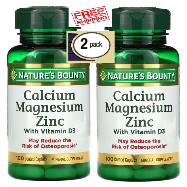 2 Pack Calcium Magnesium Zinc + Vitamin D3 200 Caplets Bone Muscle Immune Health