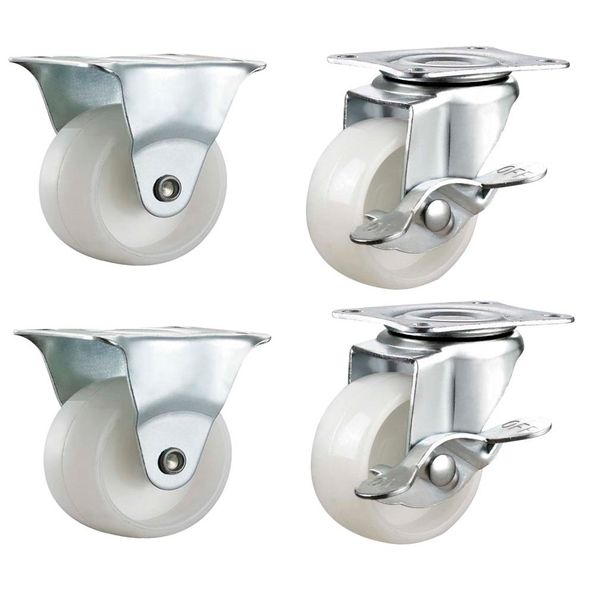 Volume. 4 x 40 mm Nylon Swivel and Fixed Castor Wheels with Brakes. Furniture, Appliance & Bulldog Small Wheels Castors. Max 100kg per set