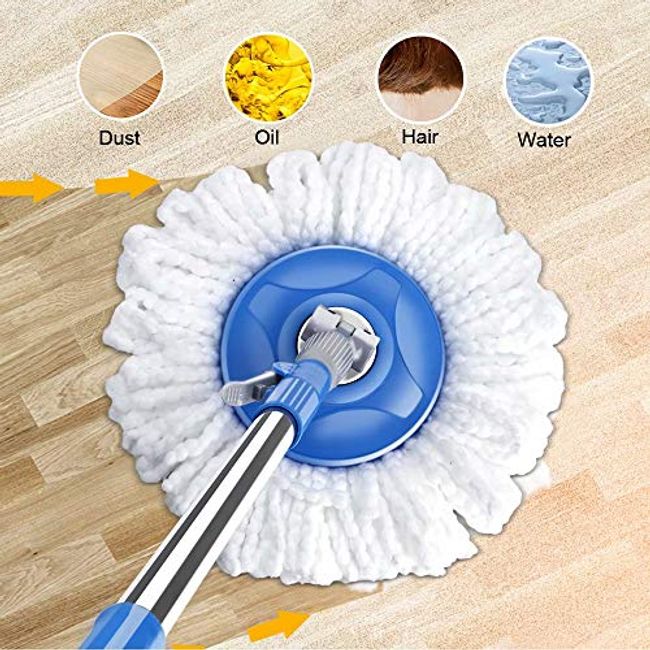 Spin Mop and Bucket System | 360 Spin Mop and Bucket with Wringer Set |  Mops for Floor Cleaning | 3 Microfiber Mop Replacement Head Refills | 61