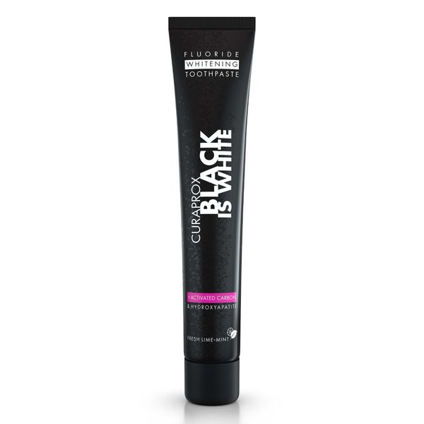 Curaprox Black Is White Toothpaste, 60ml - Activated Charcoal Whitening Toothpaste - SLS Free, Microplastic Free, Triclosan Free, Fluoride Toothpaste.