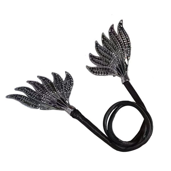 CRIZAN Angle Wings Rhinestone Elastic Hair Ties Clip Headbands for Women Girls (Black)