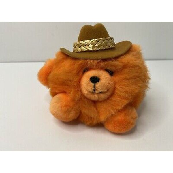 Russ Cowboy Hat Orange Puff Ball Plush 6 Inch Stuffed Animal toy Vintage