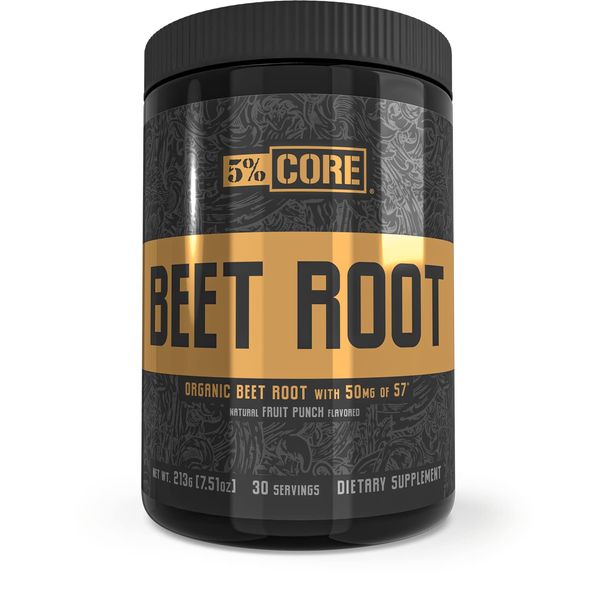 5% Nutrition Core Beet Root | Nitric Oxide Organic Beet Root Powder Pre Workout Additive | 6000mg Beet Root Extract + 50mg S7 | Vegan & Keto | 30 Servings (Fruit Punch)