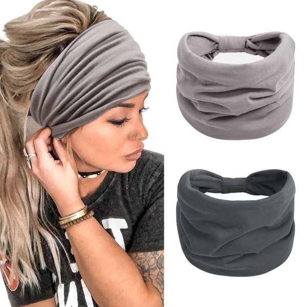 Headbands for Women’s Hair Wide Head Bands Adult Womens Boho Hair Bands Ladies Sport Headband Yoga Head Wraps（ Grey ）