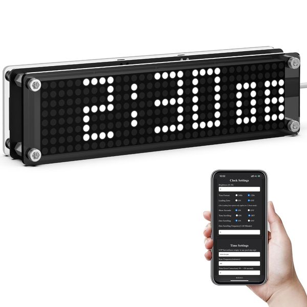NPHMbM WiFi Digital Clock|ESP8266 LED Matrix NTP Clock with Time Sync, Customizable Sync Frequency, Disable Leading Zero, and Scrolling Effect Control | Perfect Desk Gadget